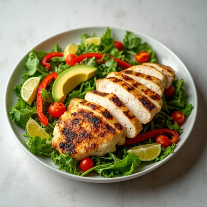 Grilled Chicken and Mixed Greens Salad with Roasted Peppers