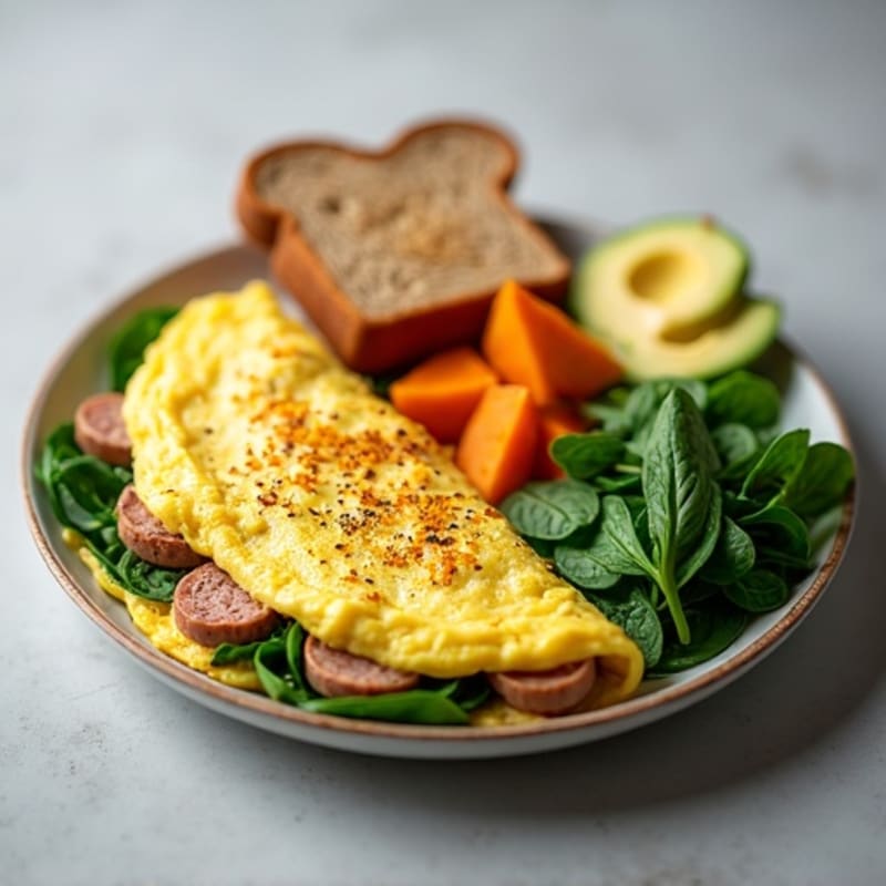 Egg White Omelette with Spinach and Turkey Sausage