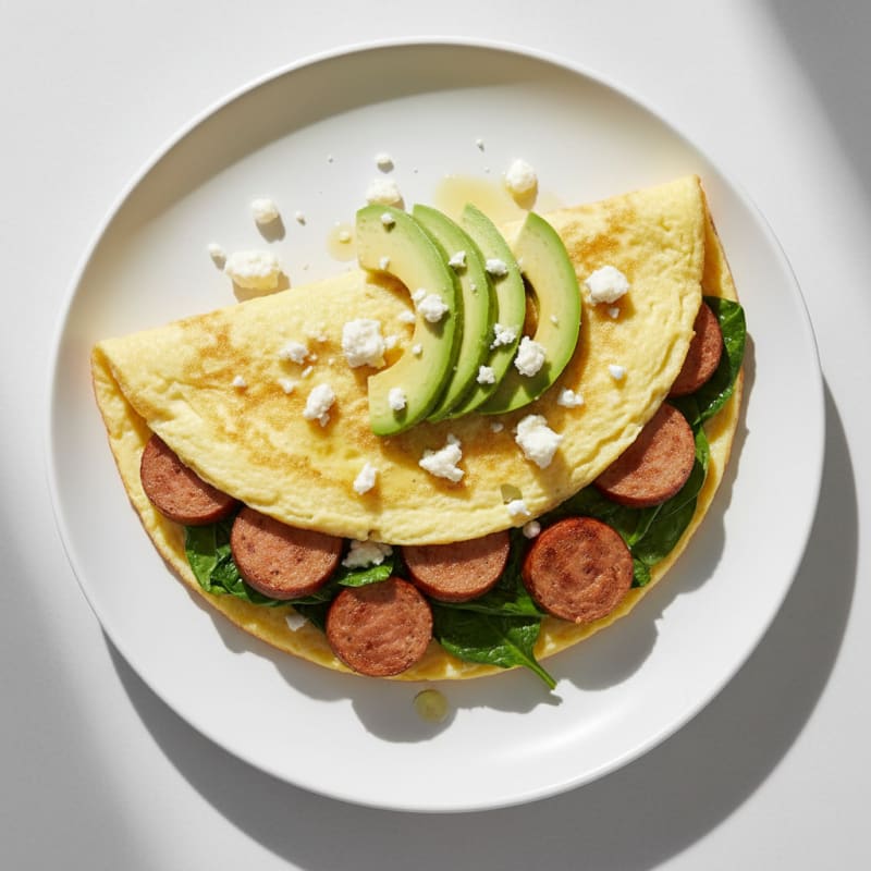 Egg White Spinach Omelette with Turkey Sausage