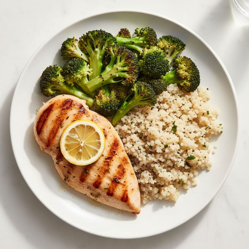Grilled Chicken Breast with Roasted Broccoli and Quinoa