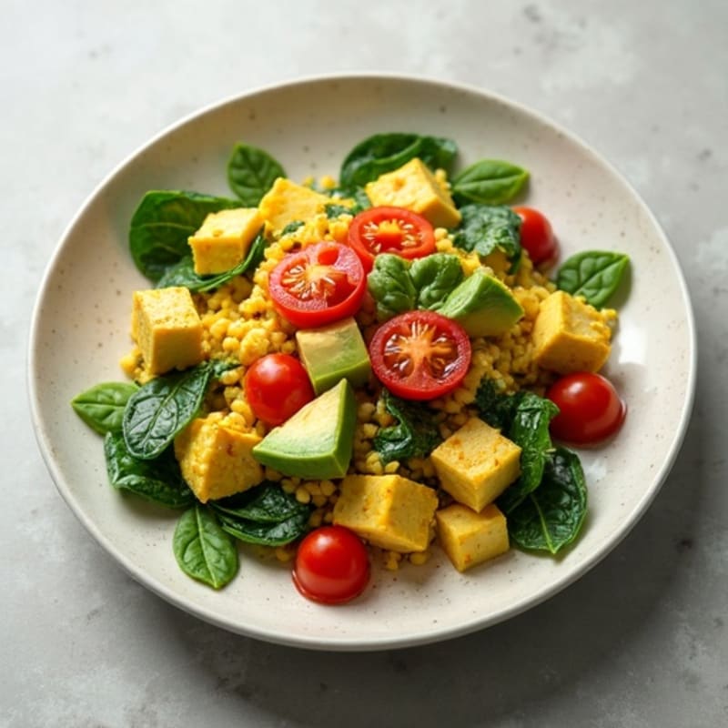 Creamy Tofu Scramble with Spinach and Cherry Tomatoes