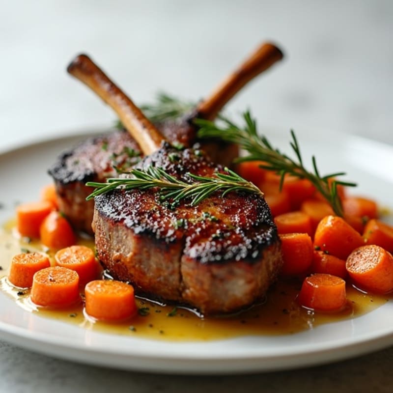 Garlic-Herb Pan Seared Lamb with Roasted Carrots