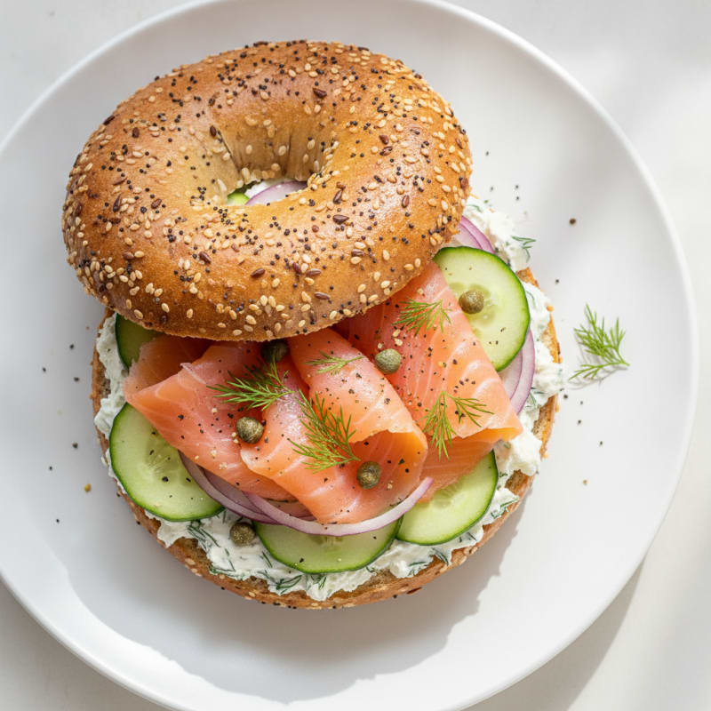 Smoked Salmon Everything Bagel Sandwich