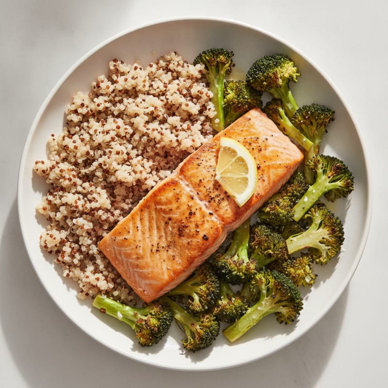Seared Salmon with Roasted Broccoli and Quinoa