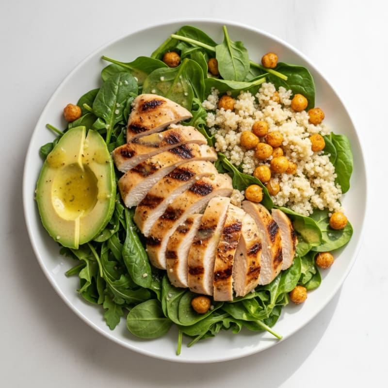 Citrus-Garlic Grilled Chicken Salad with Quinoa and Roasted Chickpeas