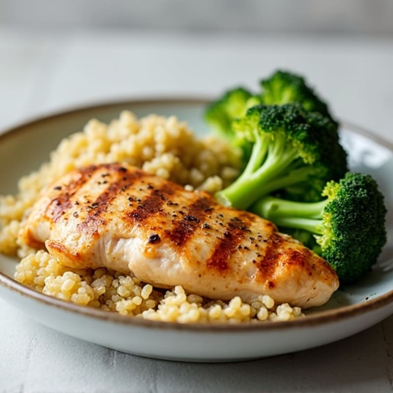 Grilled Chicken Breast with Roasted Broccoli and Quinoa