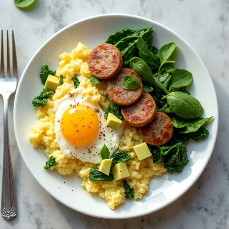 Egg White and Turkey Sausage Scramble with Spinach