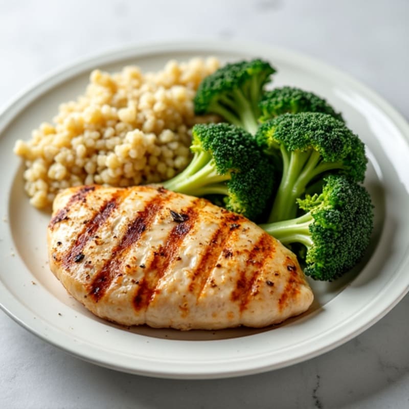 Grilled Chicken Breast with Steamed Broccoli and Quinoa