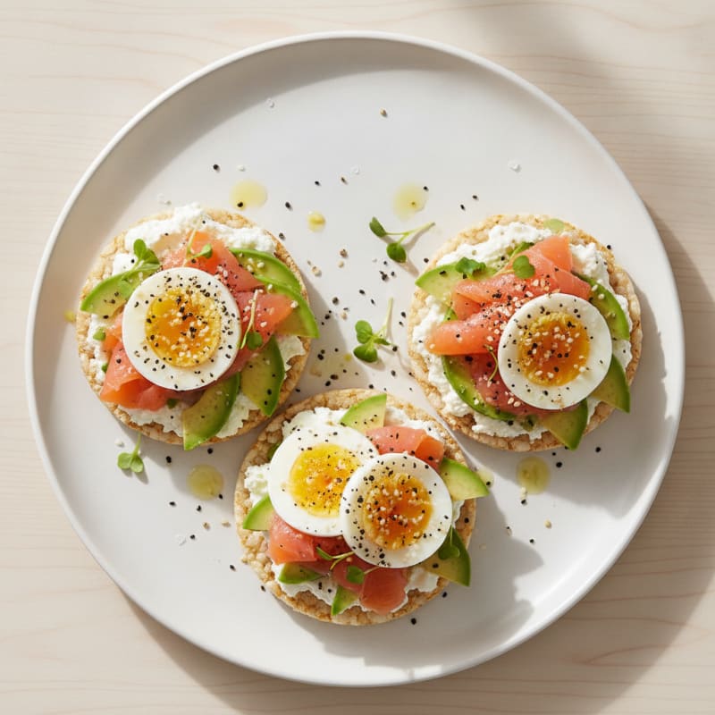 High-Protein Smoked Salmon and Avocado Rice Cake Thins