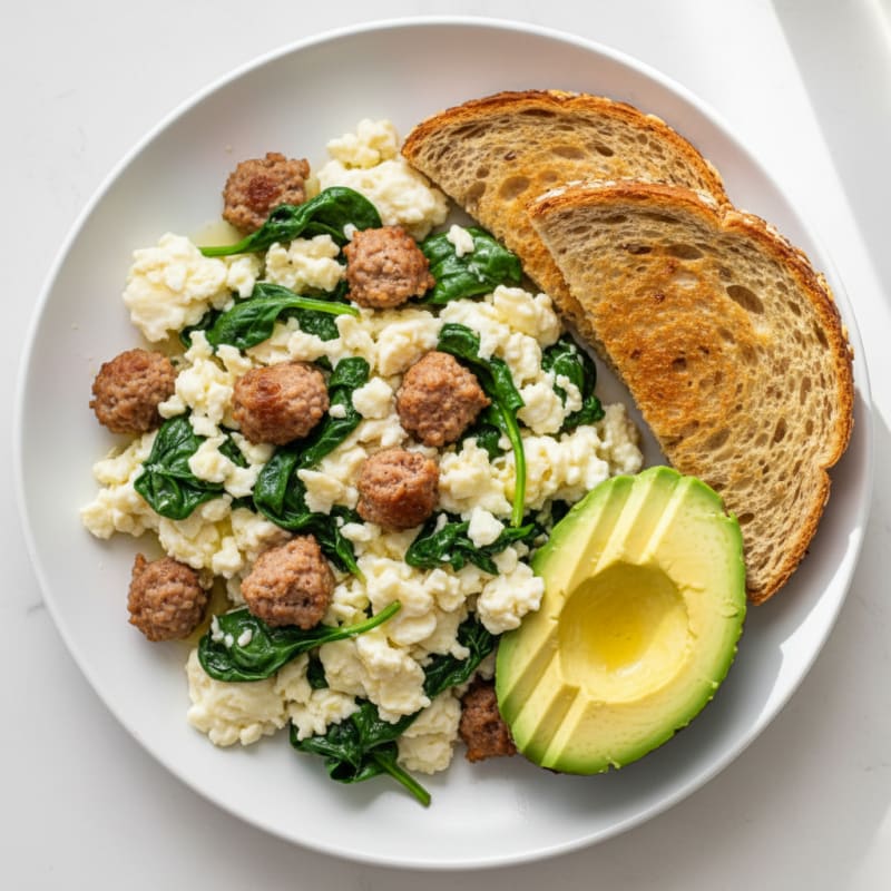 Scrambled Egg Whites with Spinach and Turkey Sausage