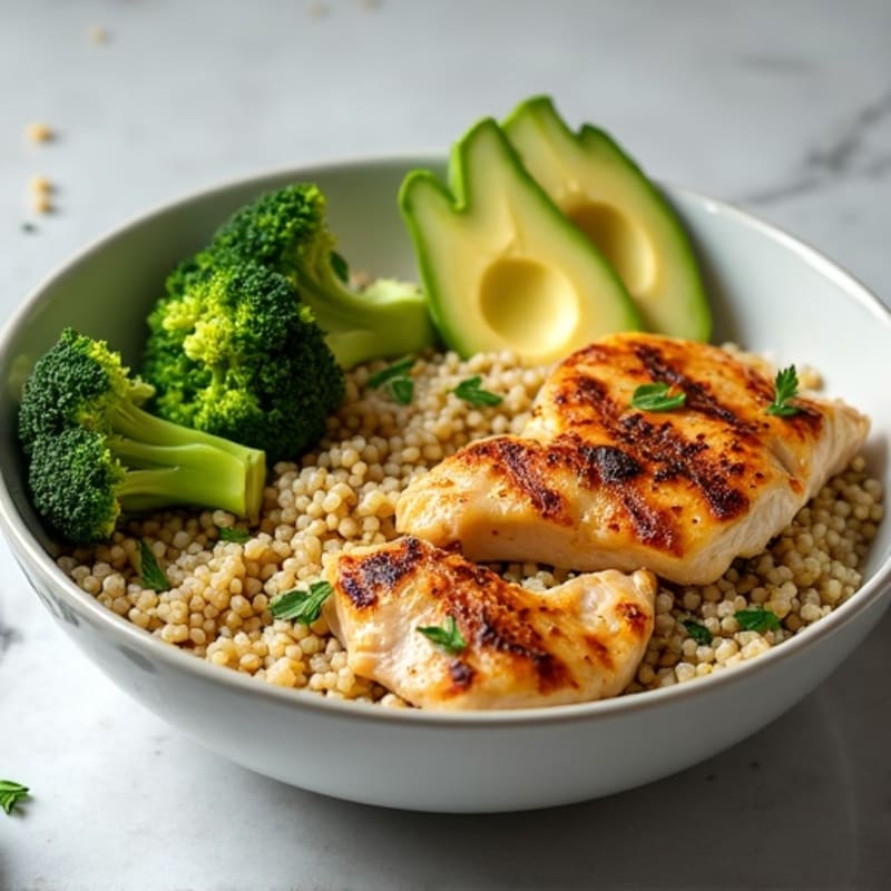 Grilled Chicken and Quinoa Power Bowl with Roasted Broccoli
