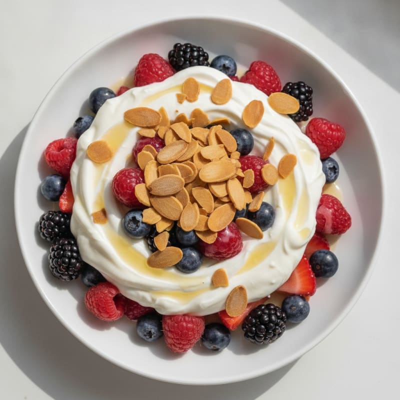 Greek Yogurt Protein Parfait with Mixed Berries and Almonds