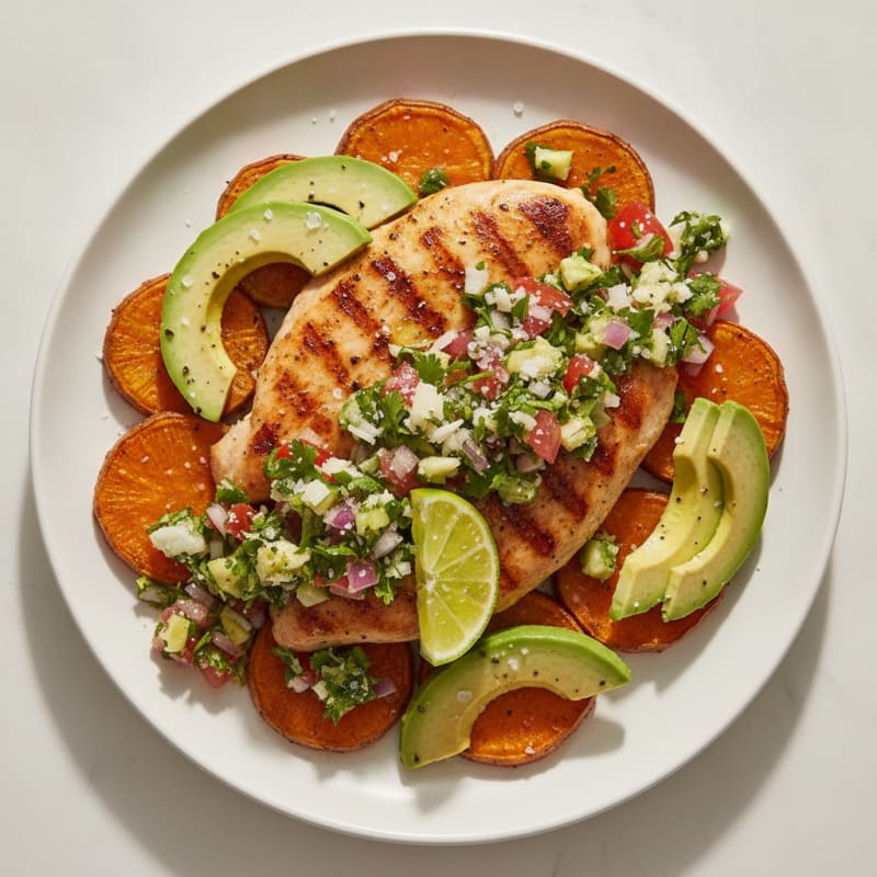 Chicken and Sweet Potato with Parmesan Salsa