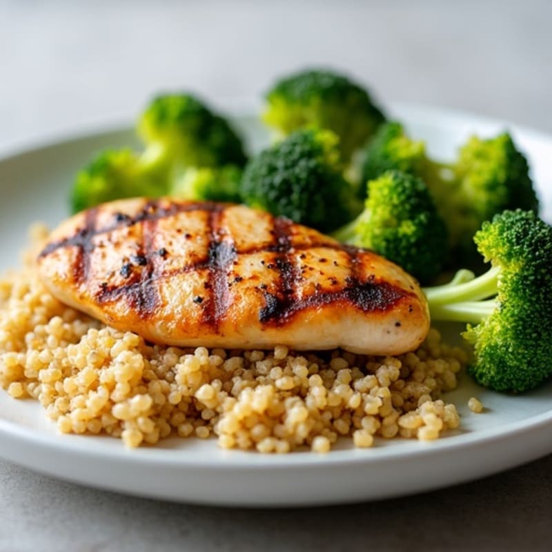 Grilled Chicken Breast with Quinoa and Steamed Broccoli