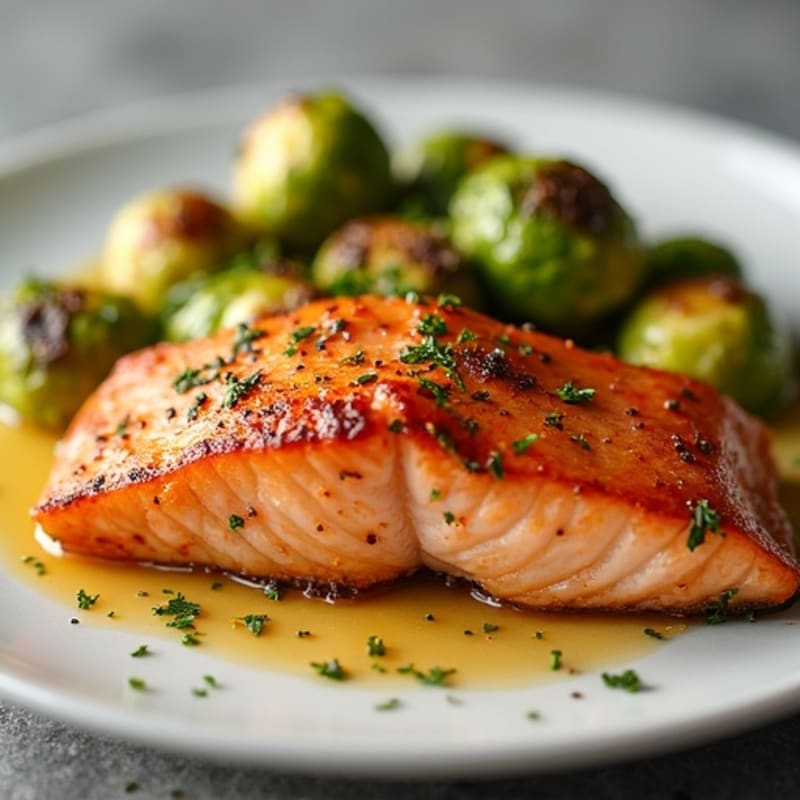 Honey-Dijon Glazed Salmon with Crispy Brussels Sprouts