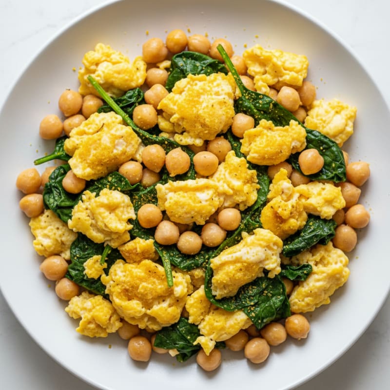 Scrambled Eggs with Chickpeas and Spinach