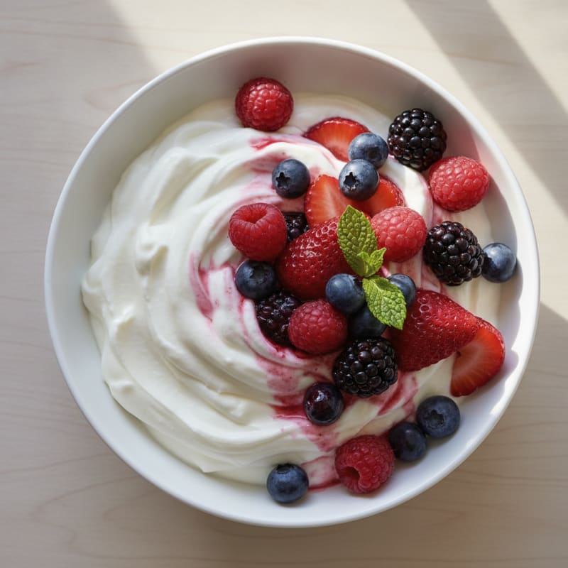 Silky Vanilla Protein Yogurt with Mixed Berries