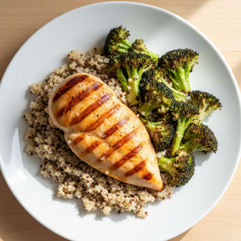 Grilled Chicken Breast with Quinoa and Roasted Broccoli