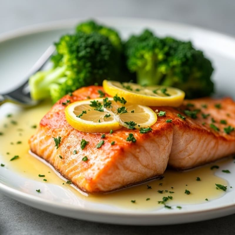 Seared Lemon-Garlic Salmon with Steamed Broccoli