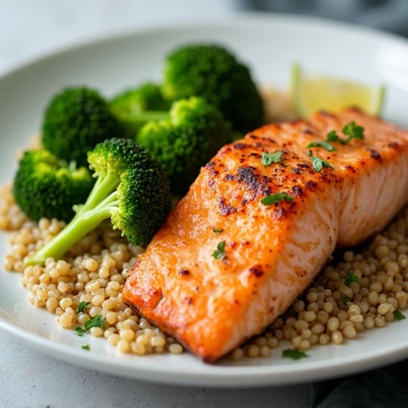 Seared Salmon with Steamed Broccoli and Quinoa