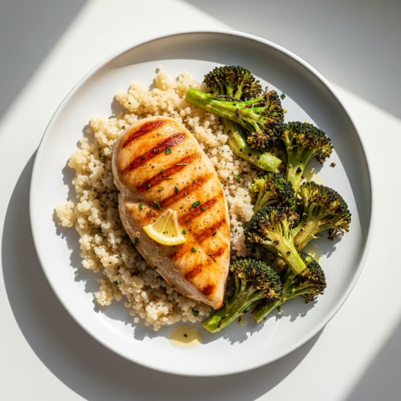 Grilled Chicken Breast with Quinoa and Roasted Broccoli