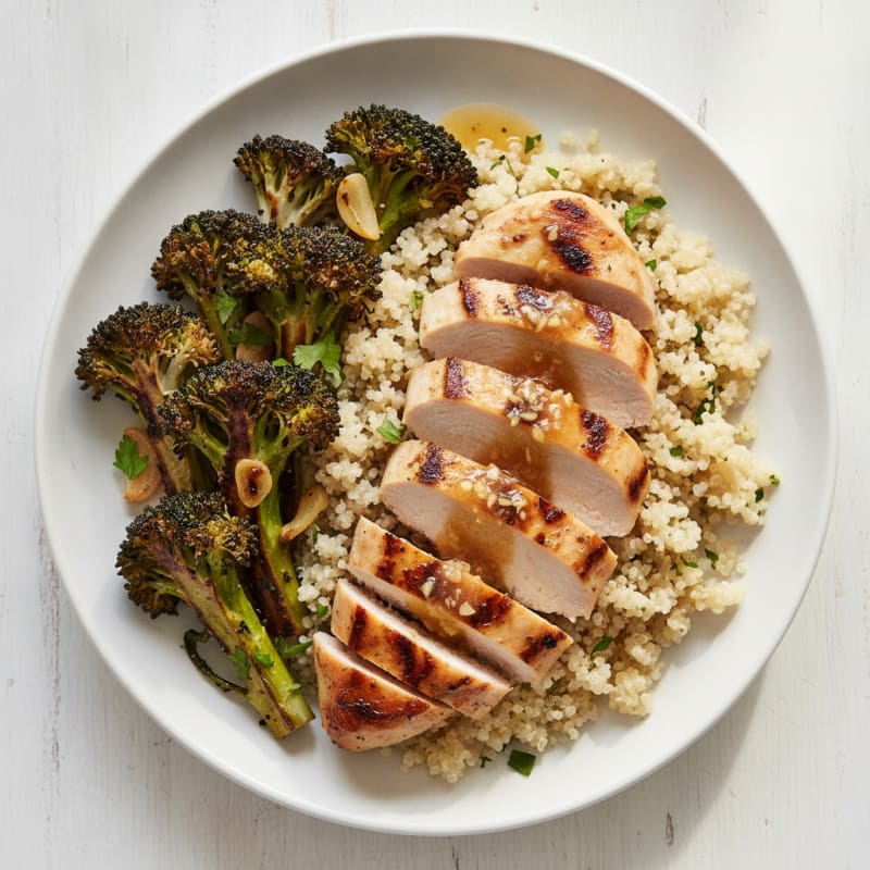 Grilled Chicken Breast with Quinoa and Roasted Broccoli