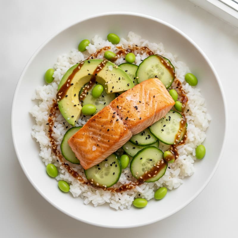 Sushi Rice Bowl with Salmon and Avocado
