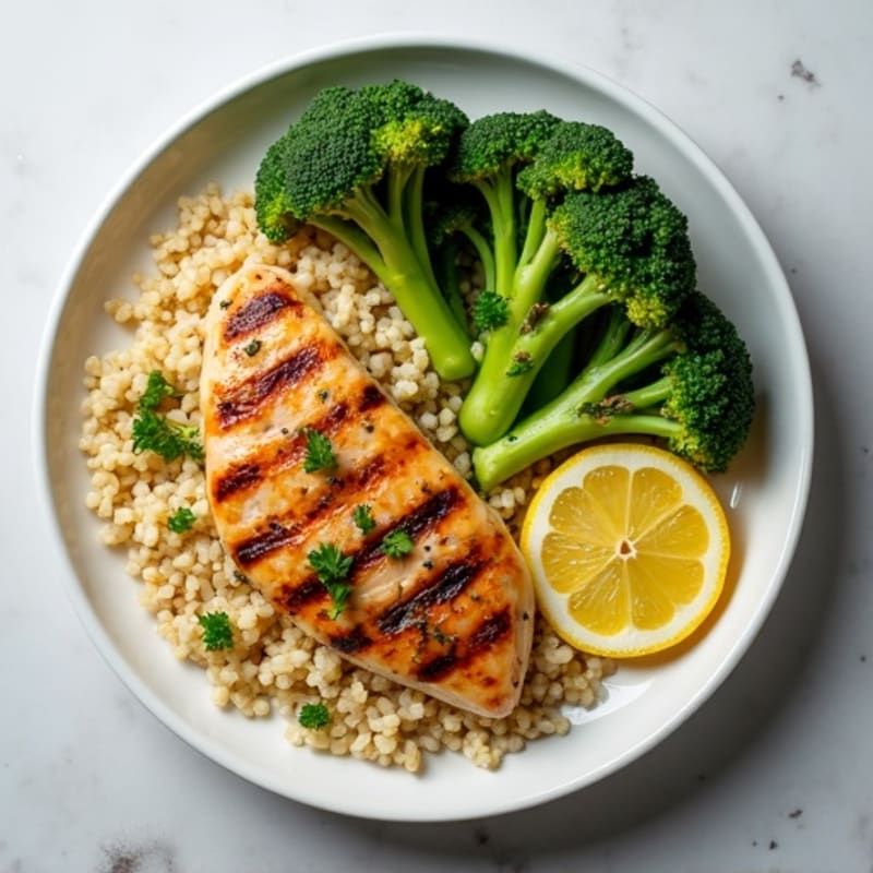 Grilled Chicken Breast with Quinoa and Roasted Broccoli