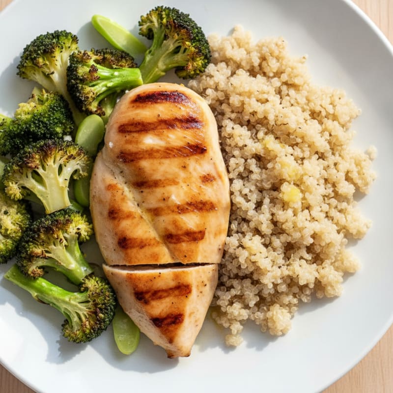 Grilled Chicken Breast with Roasted Broccoli and Quinoa