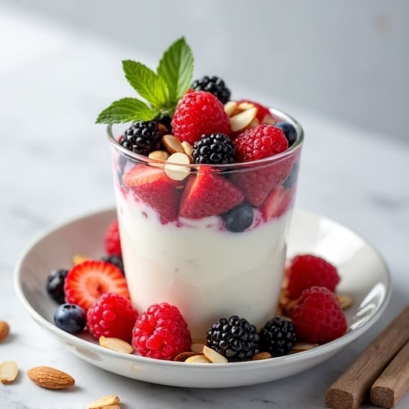 Greek Yogurt Protein Parfait with Mixed Berries and Almonds