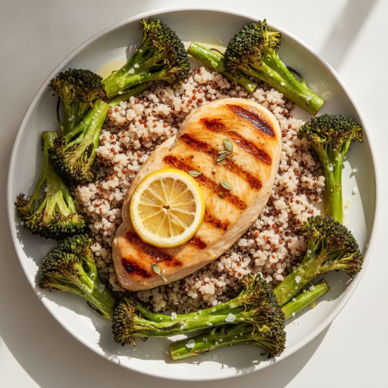 Grilled Chicken Breast with Quinoa and Roasted Broccoli