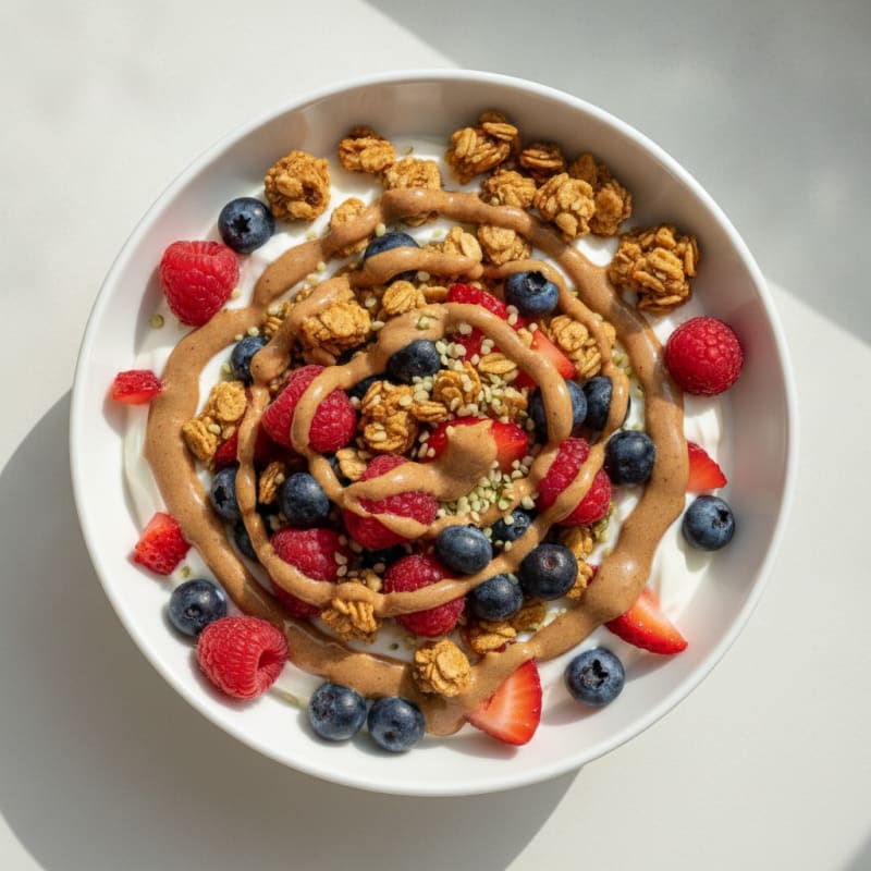 Creamy Greek Yogurt Bowl with Protein Granola and Mixed Berries