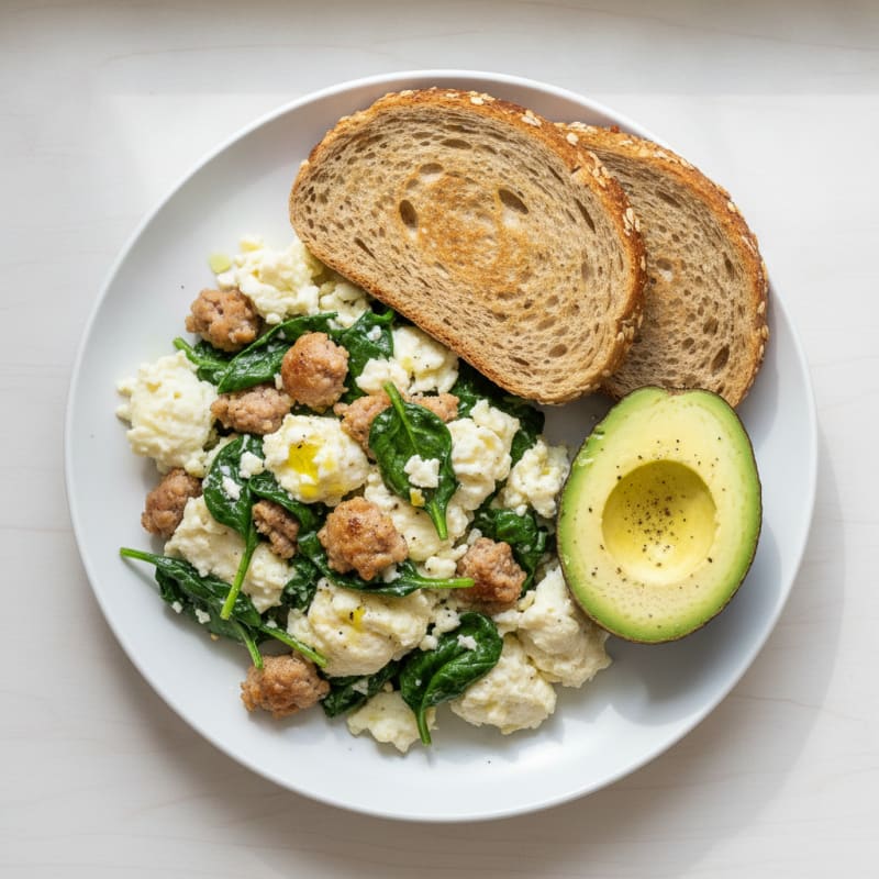 Egg White and Turkey Sausage Scramble with Spinach