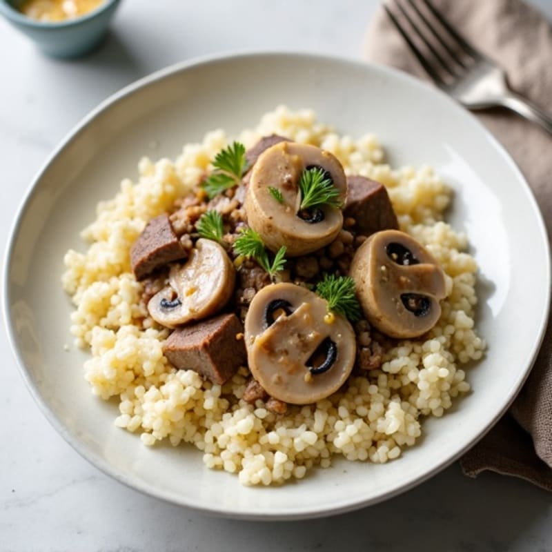 Creamy Mushroom Beef Stroganoff with Cauliflower Rice