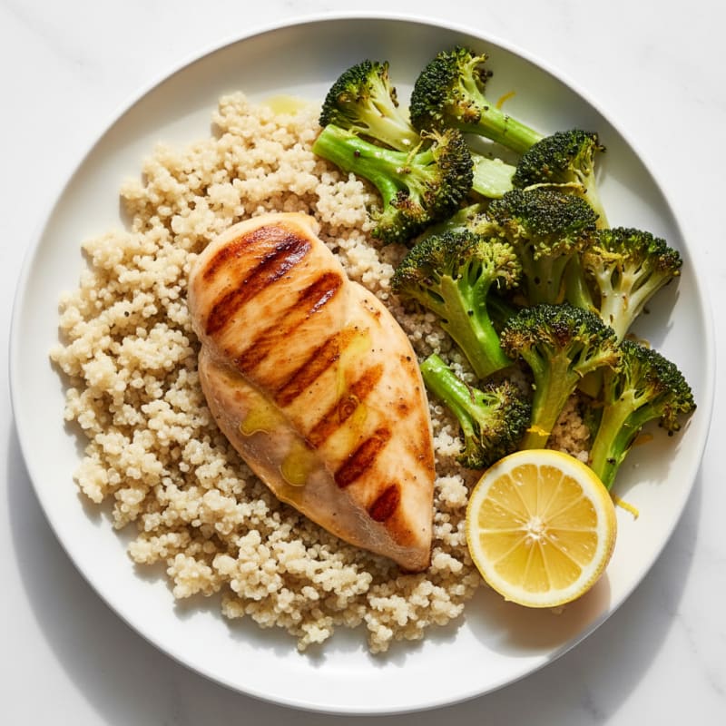 Grilled Chicken Breast with Quinoa and Roasted Broccoli