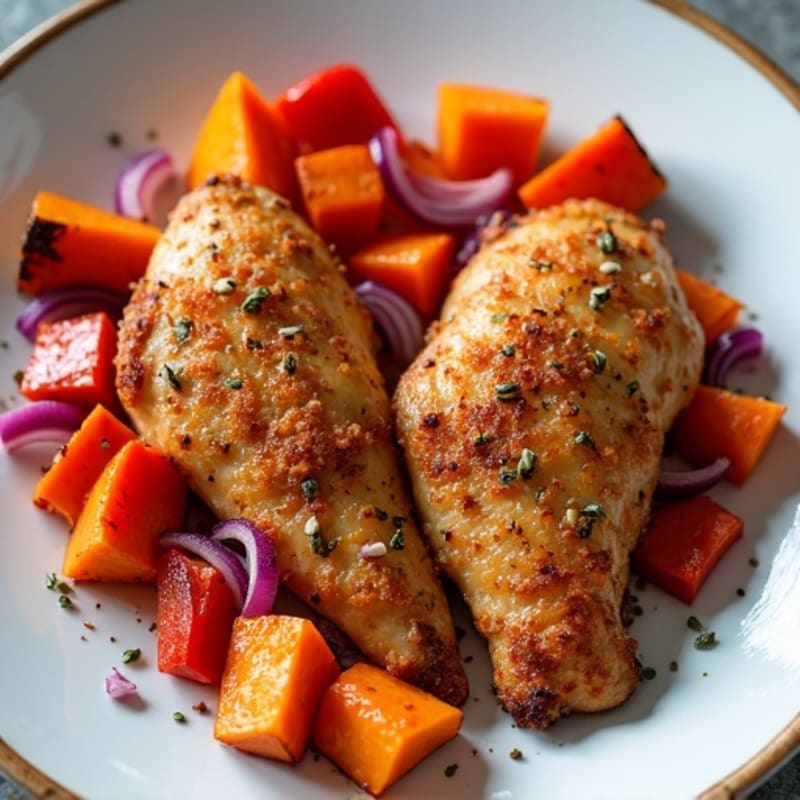 Crispy Roasted Sweet Potato and Chicken Sheet Pan Dinner