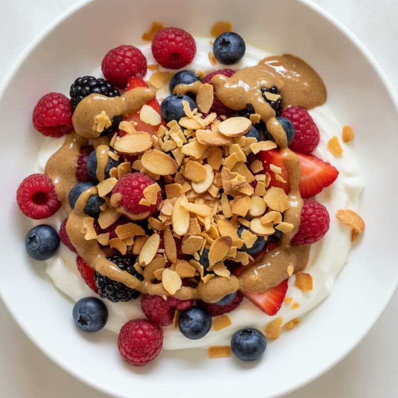 Creamy Greek Yogurt Bowl with Mixed Berries and Almond Butter