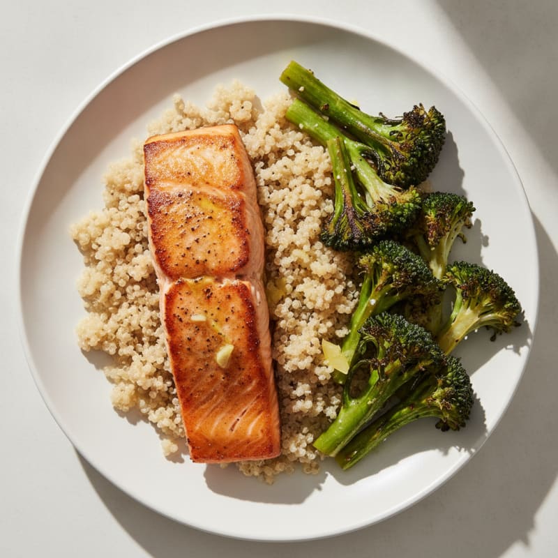 Seared Salmon with Roasted Broccoli and Quinoa