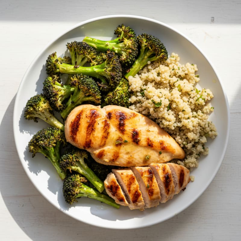 Grilled Chicken Breast with Roasted Broccoli and Quinoa