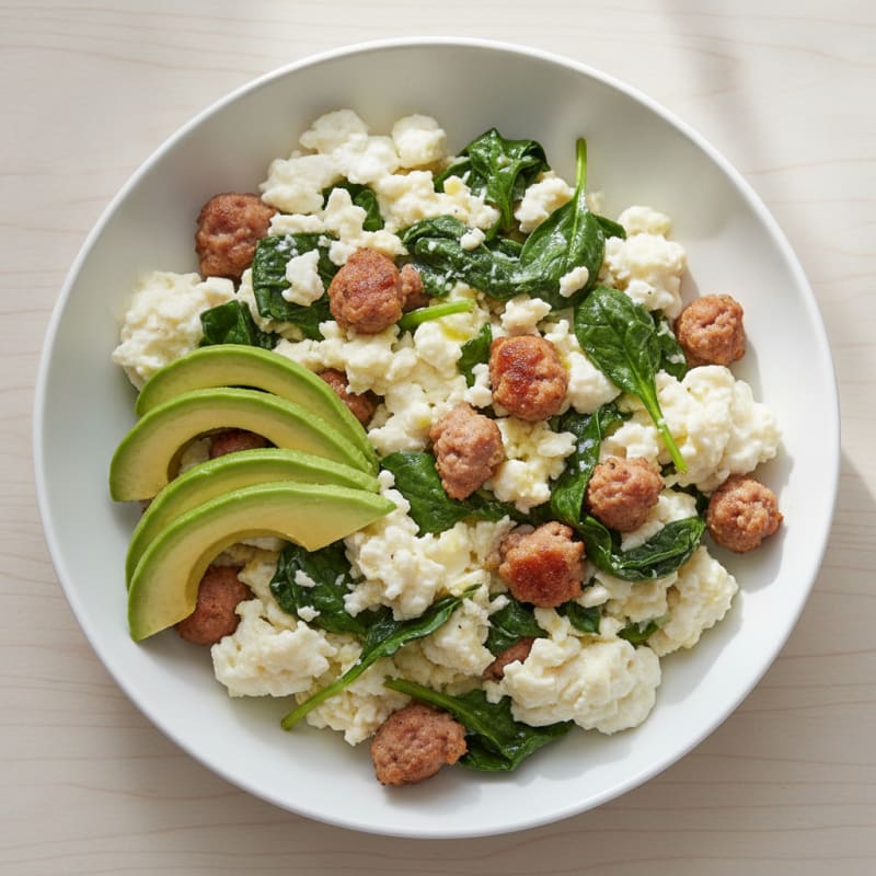 Egg White and Spinach Scramble with Turkey Sausage