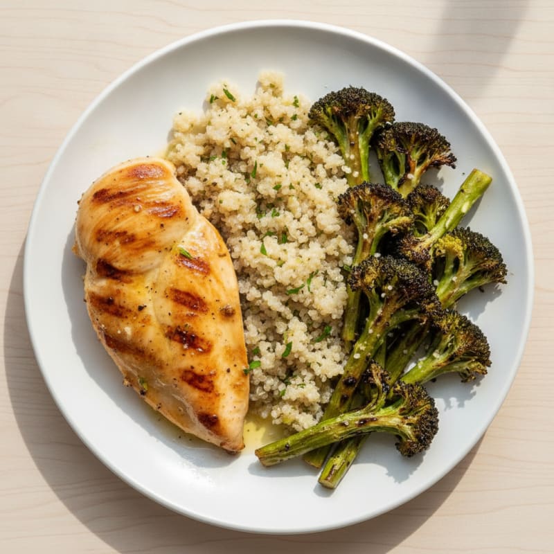 Grilled Chicken Breast with Quinoa and Roasted Broccoli