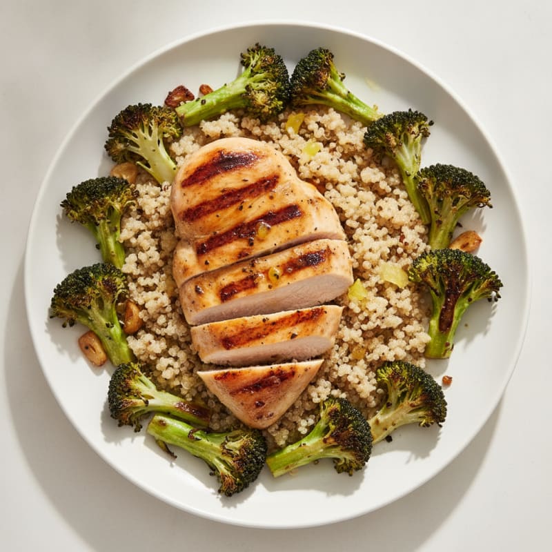 Grilled Chicken Breast with Quinoa and Roasted Broccoli
