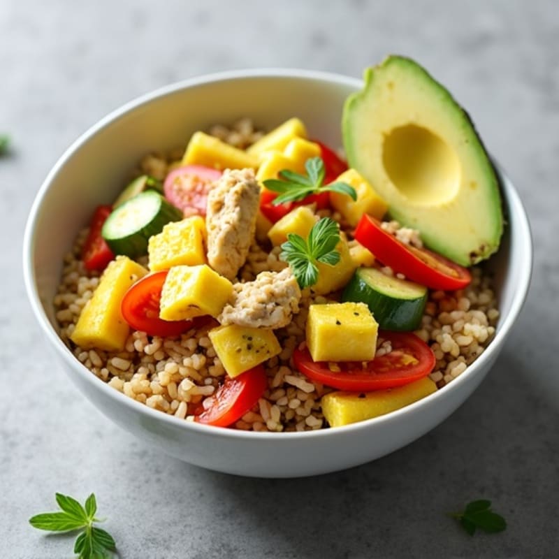 Chicken Egg White Scramble with Sautéed Vegetables and Brown Rice