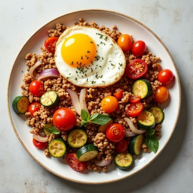 Lean Ground Turkey and Crispy Roasted Vegetable Skillet