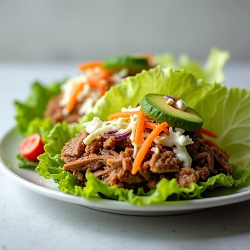 Slow-Cooked Pulled Pork Lettuce Wraps with Tangy Slaw