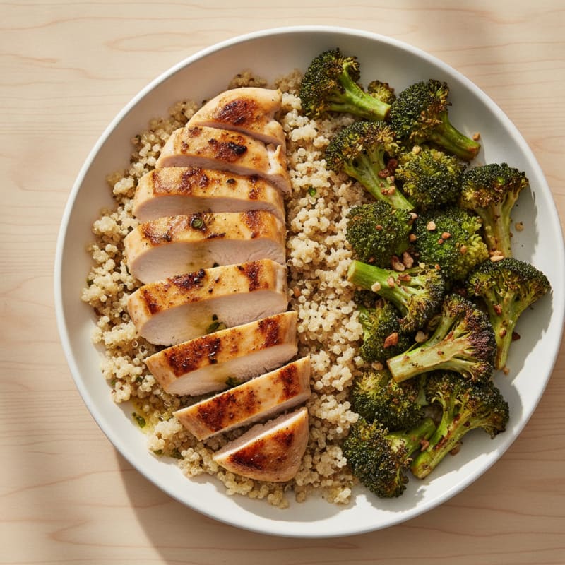 Grilled Chicken Breast with Quinoa and Roasted Broccoli