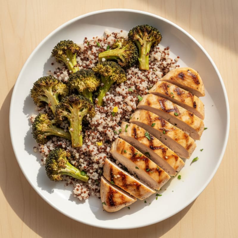 Grilled Chicken Breast with Quinoa and Roasted Broccoli