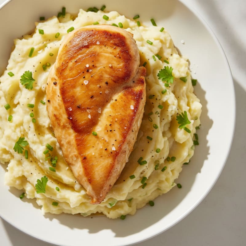 Buttery Garlic Mashed Potatoes with Pan-Seared Chicken