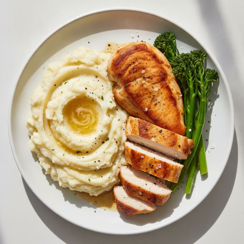 Buttery Garlic Mashed Potatoes with Seared Chicken