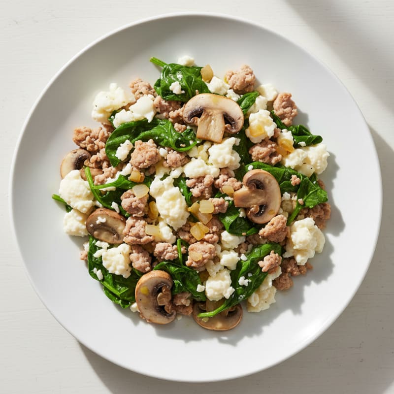Egg White and Turkey Spinach Scramble with Sautéed Mushrooms